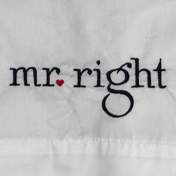 Mr. & Mrs. Right Embroidered Pillowcases Set 20x30 White Cotton Wedding GIft - Picture 2 of 5